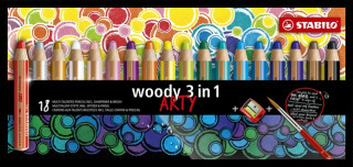 Pastelky STABILO Woody 3in1, sada 18 ks v pouzdru s ořezávátkem a štětcem ARTY - neuveden