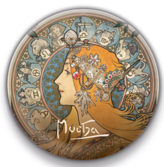 Magnet Alfons Mucha - Zodiak, kulatý, 5 cm - 