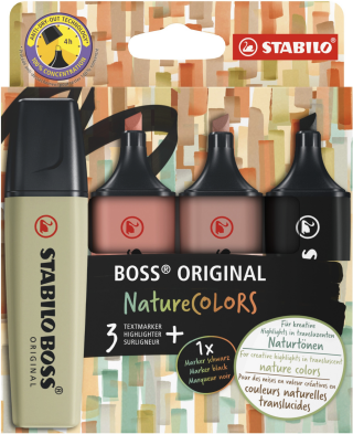 Zvýrazňovač STABILO BOSS ORIGINAL NatureCOLORS - sada 4 ks - neuveden