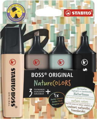 Zvýrazňovače STABILO BOSS NatureCOLORS 4 ks sada (186,193,163 a 46) - 