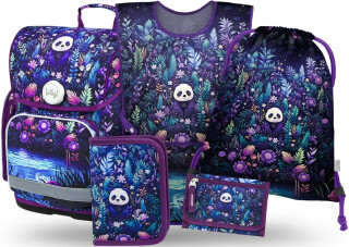 5 SET Ergo Jungle Panda: aktovka, penál, sáček, zástěra, peněženka - -