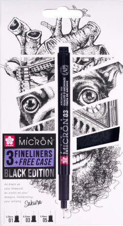 Sada Sakura Pigma Micron Black - technické fixy (3 linery + pouzdro) - 