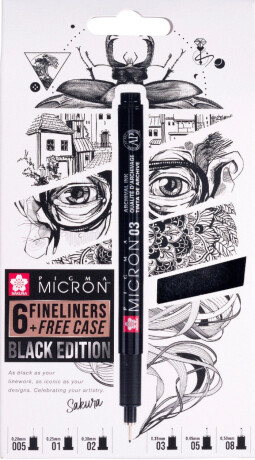 Sada Sakura Pigma Micron Black - technické fixy (6 linerů + pouzdro) - 