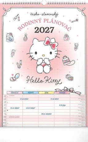 Nástěnný kalendář Rodinný plánovací Hello Kitty XL 2027, 33 x 46 cm - 