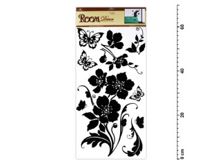 Samolepící dekorace 1042 černé květina s motýli 69x30cm - 